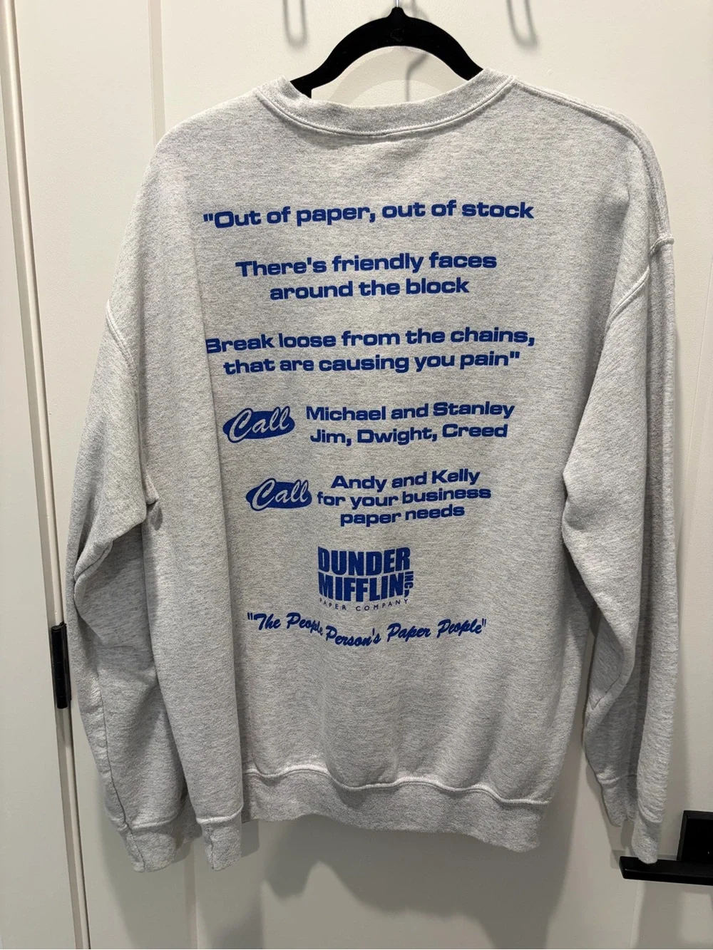 Urban Outfitters Gray Crewneck Sweatshirt with Blue DUNDER MIFFLIN Logo